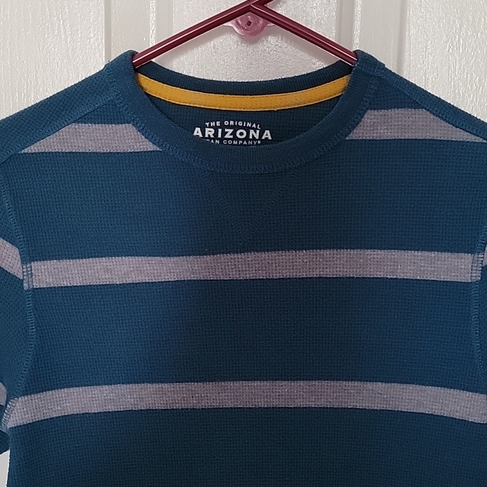 Arizona Boys, medium, teal and gray striped long sleeved shirt. - Picture 5 of 5